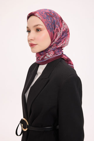 Viscose Velora Scarf, Four Seasons Kilim Pattern, Light Gray, 90x90 cm 