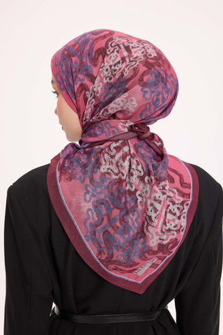 Viscose Velora Scarf, Four Seasons Kilim Pattern, Light Gray, 90x90 cm 
