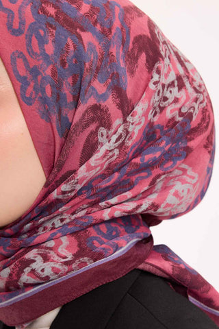 Viscose Velora Scarf, Four Seasons Kilim Pattern, Light Gray, 90x90 cm 