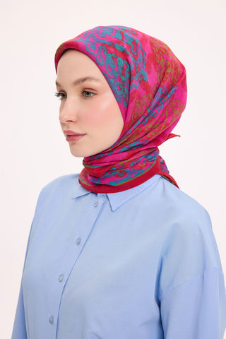 Viscose Velora Scarf, Four Seasons Kilim Pattern, Light Gray, 90x90 cm 