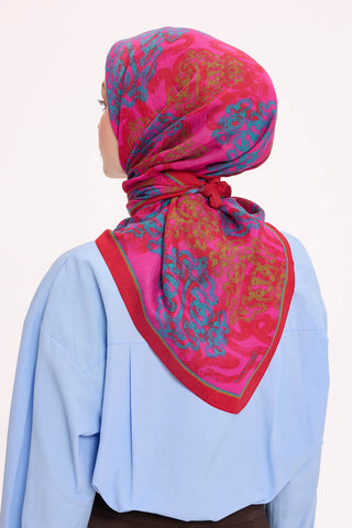 Viscose Velora Scarf, Four Seasons Kilim Pattern, Light Gray, 90x90 cm 