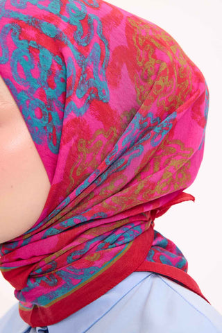 Viscose Velora Scarf, Four Seasons Kilim Pattern, Light Gray, 90x90 cm 