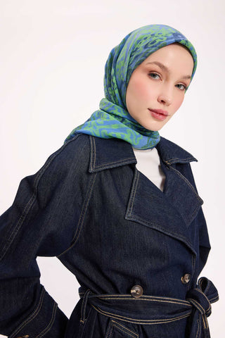 Viscose Velora Scarf, Four Seasons Kilim Pattern, Light Gray, 90x90 cm 