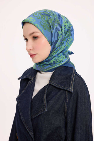 Viscose Velora Scarf, Four Seasons Kilim Pattern, Light Gray, 90x90 cm 