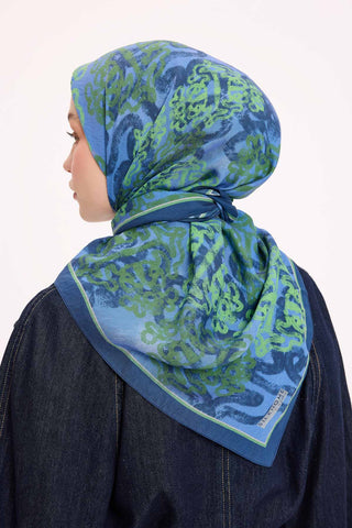 Viscose Velora Scarf, Four Seasons Kilim Pattern, Light Gray, 90x90 cm 
