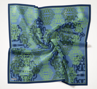 Viscose Velora Scarf, Four Seasons Kilim Pattern, Light Gray, 90x90 cm 