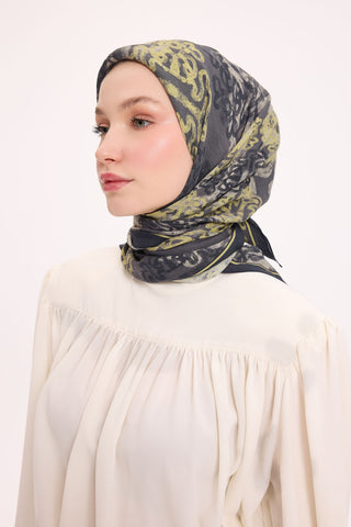 Viscose Velora Scarf, Four Seasons Kilim Pattern, Light Gray, 90x90 cm 