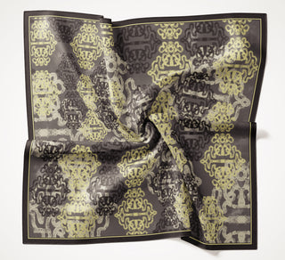 Viscose Velora Scarf, Four Seasons Kilim Pattern, Light Gray, 90x90 cm 