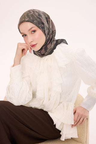 Viscose Velora Scarf, Four Seasons Kilim Pattern, Light Gray, 90x90 cm 