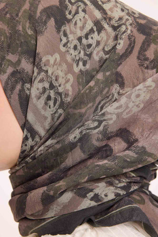 Viscose Velora Scarf, Four Seasons Kilim Pattern, Light Gray, 90x90 cm 