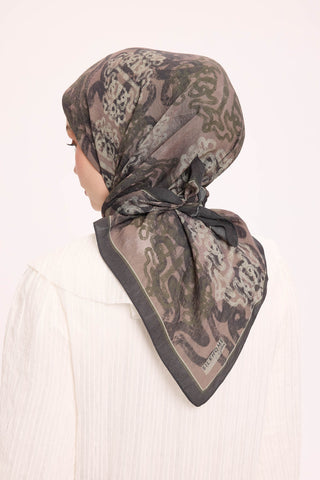 Viscose Velora Scarf, Four Seasons Kilim Pattern, Light Gray, 90x90 cm 