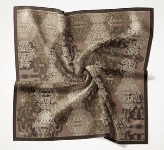 Viscose Velora Scarf, Four Seasons Kilim Pattern, Light Gray, 90x90 cm 