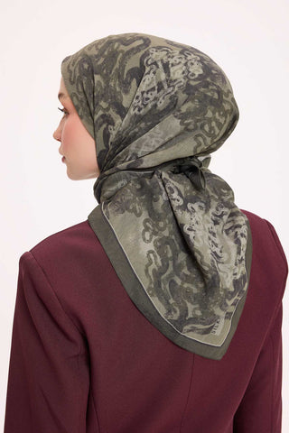 Viscose Velora Scarf, Four Seasons Kilim Pattern, Light Gray, 90x90 cm 