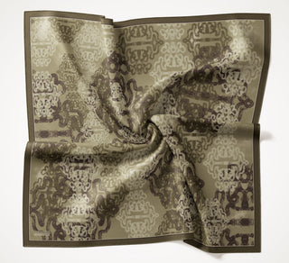 Viscose Velora Scarf, Four Seasons Kilim Pattern, Light Gray, 90x90 cm 