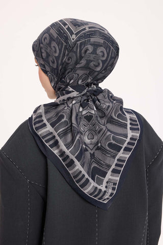 Viscose Velora Scarf, Four Seasons Kilim Pattern, Light Gray, 90x90 cm 