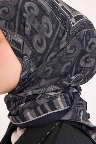 Viscose Velora Scarf, Four Seasons Kilim Pattern, Light Gray, 90x90 cm 
