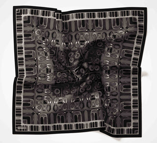 Viscose Velora Scarf, Four Seasons Kilim Pattern, Light Gray, 90x90 cm 