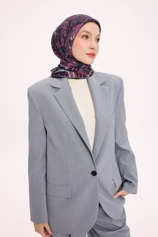 Viscose Velora Scarf, Four Seasons Kilim Pattern, Light Gray, 90x90 cm 