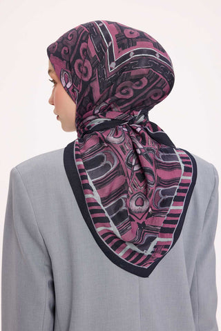 Viscose Velora Scarf, Four Seasons Kilim Pattern, Light Gray, 90x90 cm 