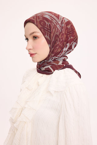 Viscose Velora Scarf, Four Seasons Kilim Pattern, Light Gray, 90x90 cm 