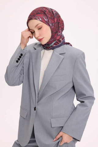 Viscose Velora Scarf, Four Seasons Kilim Pattern, Light Gray, 90x90 cm 