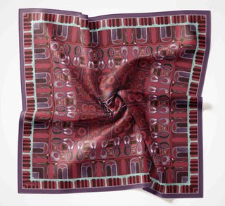 Viscose Velora Scarf, Four Seasons Kilim Pattern, Light Gray, 90x90 cm 