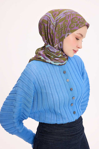 Viscose Velora Scarf, Four Seasons Kilim Pattern, Light Gray, 90x90 cm 