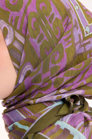 Viscose Velora Scarf, Four Seasons Kilim Pattern, Light Gray, 90x90 cm 