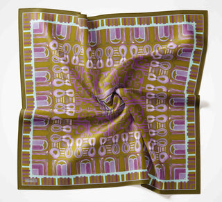 Viscose Velora Scarf, Four Seasons Kilim Pattern, Light Gray, 90x90 cm 
