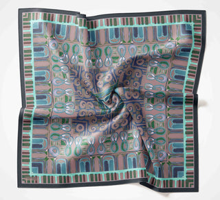 Viscose Velora Scarf, Four Seasons Kilim Pattern, Light Gray, 90x90 cm 