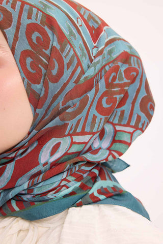 Viscose Velora Scarf, Four Seasons Kilim Pattern, Light Gray, 90x90 cm 