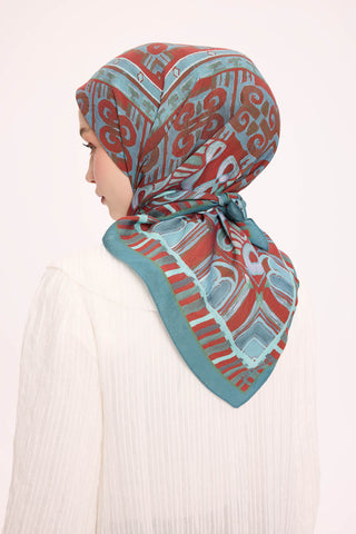 Viscose Velora Scarf, Four Seasons Kilim Pattern, Light Gray, 90x90 cm 