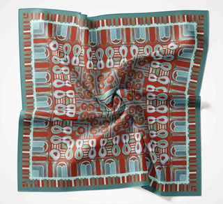 Viscose Velora Scarf, Four Seasons Kilim Pattern, Light Gray, 90x90 cm 