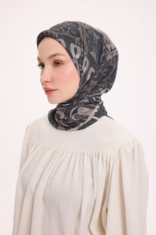 Viscose Velora Scarf, Four Seasons Kilim Pattern, Light Gray, 90x90 cm 