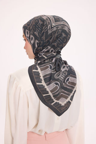 Viscose Velora Scarf, Four Seasons Kilim Pattern, Light Gray, 90x90 cm 