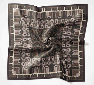 Viscose Velora Scarf, Four Seasons Kilim Pattern, Light Gray, 90x90 cm 