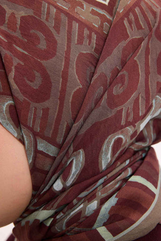 Viskon Velora Eşarp Dört Mevsim Antik Motif Desen Kiremit Bordo 90X90