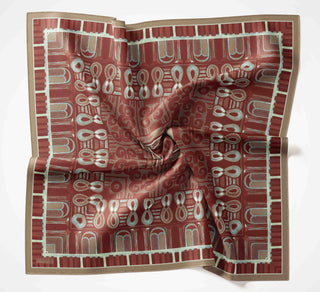 Viskon Velora Eşarp Dört Mevsim Antik Motif Desen Kiremit Bordo 90X90