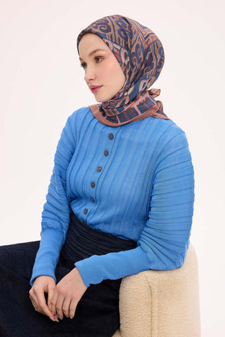 Viscose Velora Scarf, Four Seasons Kilim Pattern, Light Gray, 90x90 cm 