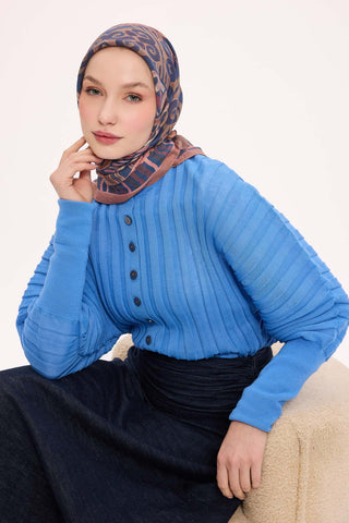Viscose Velora Scarf, Four Seasons Kilim Pattern, Light Gray, 90x90 cm 