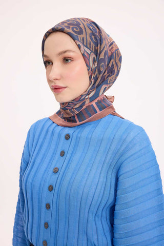 Viscose Velora Scarf, Four Seasons Kilim Pattern, Light Gray, 90x90 cm 
