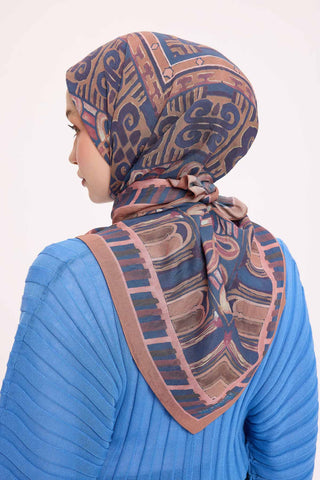 Viscose Velora Scarf, Four Seasons Kilim Pattern, Light Gray, 90x90 cm 