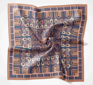 Viscose Velora Scarf, Four Seasons Kilim Pattern, Light Gray, 90x90 cm 