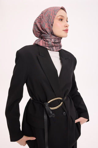 Viscose Velora Scarf, Four Seasons Kilim Pattern, Light Gray, 90x90 cm 