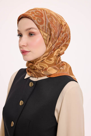 Viscose Velora Scarf, Four Seasons Kilim Pattern, Light Gray, 90x90 cm 