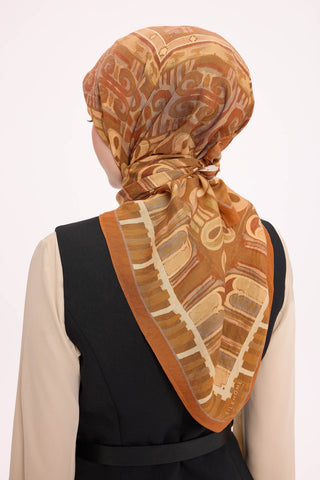 Viscose Velora Scarf, Four Seasons Kilim Pattern, Light Gray, 90x90 cm 