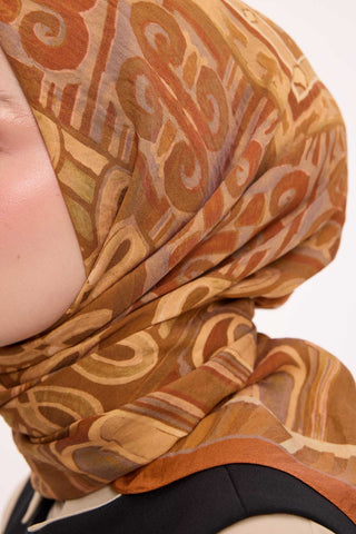 Viscose Velora Scarf, Four Seasons Kilim Pattern, Light Gray, 90x90 cm 