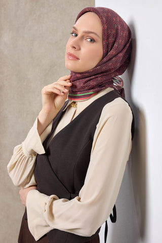 Viscose Velora Scarf, Four Seasons, Baroque Floral Pattern, Espresso, 90x90 cm 