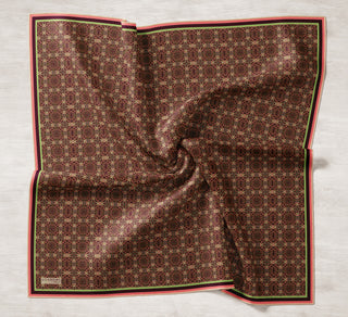 Viscose Velora Scarf, Four Seasons, Baroque Floral Pattern, Espresso, 90x90 cm 