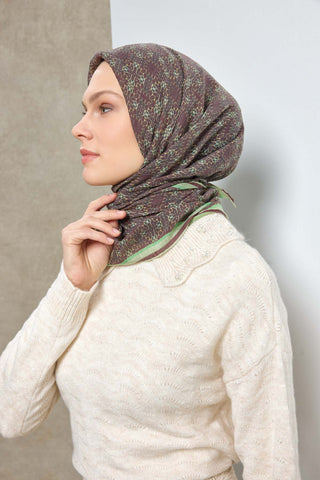 Viscose Velora Scarf, Four Seasons, Baroque Floral Pattern, Espresso, 90x90 cm 